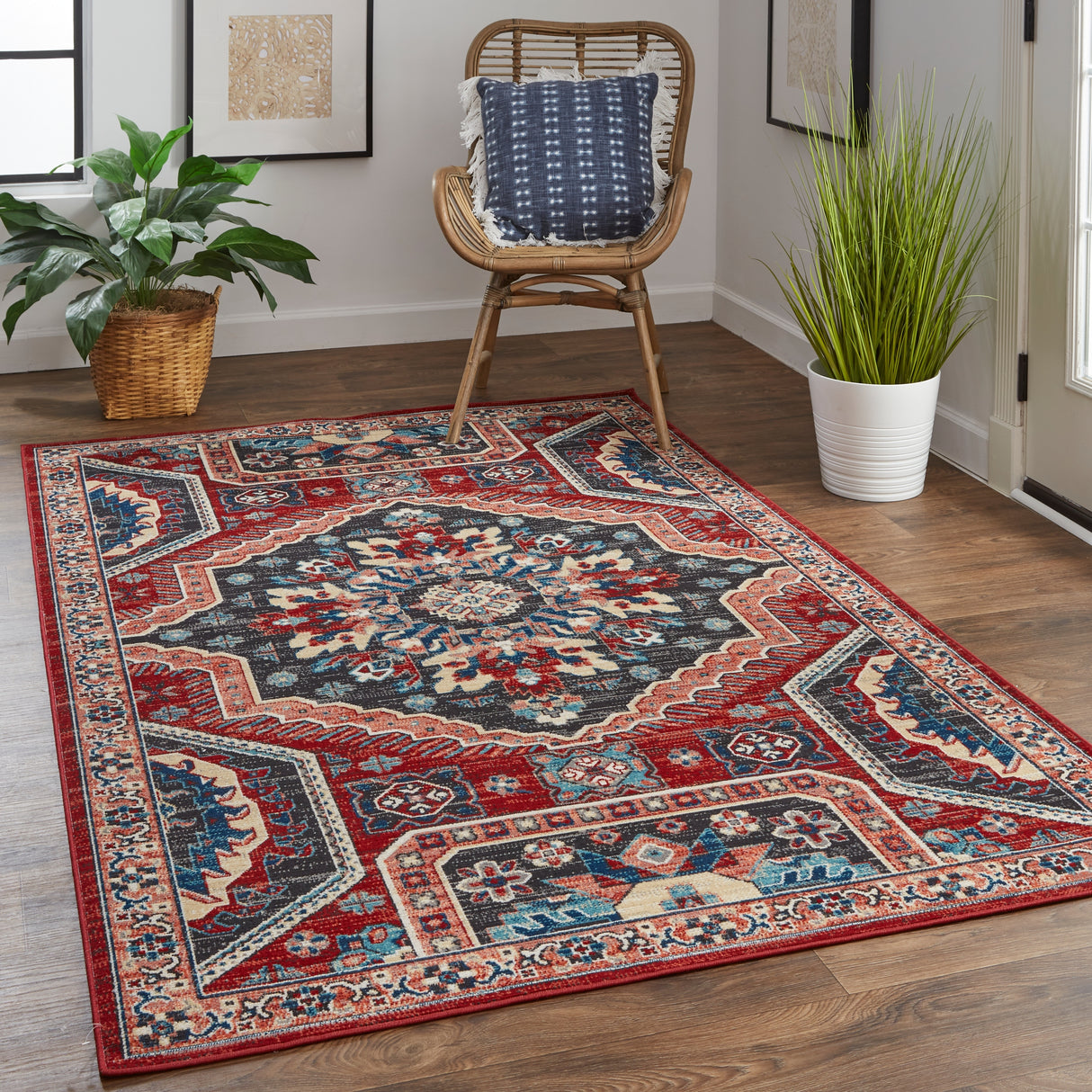 Kezia Vintage Style Tribal Kazak Rug, Classic Blue/Opal Gray