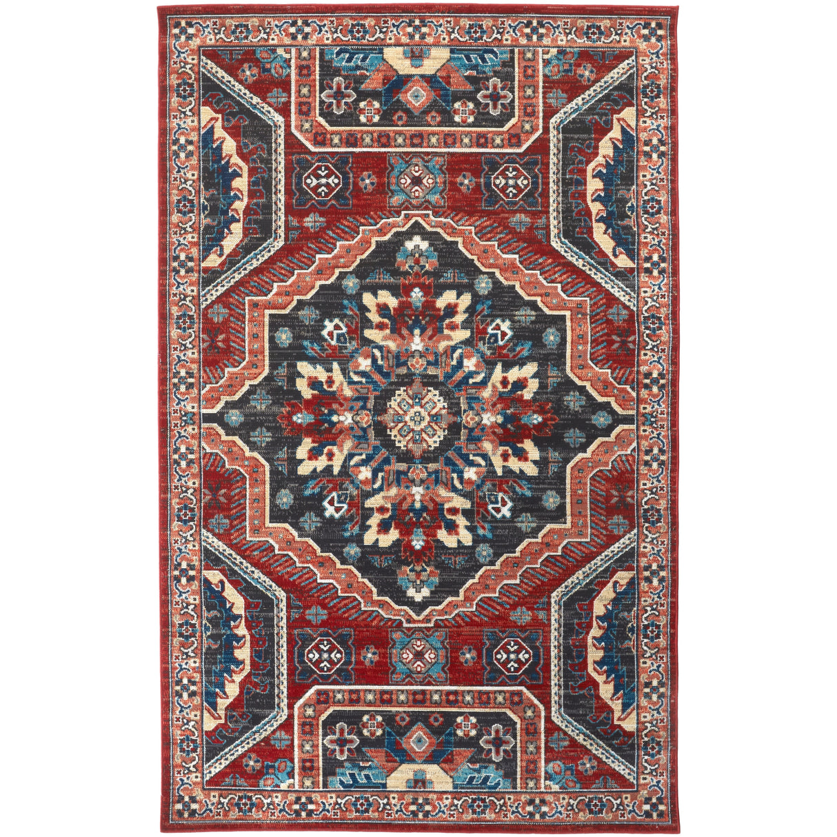 Kezia Vintage Style Tribal Kazak Rug, Classic Blue/Opal Gray