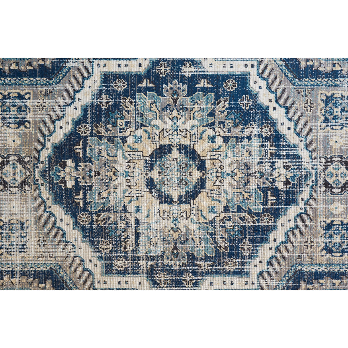 Kezia Vintage Style Tribal Kazak Rug, Classic Blue/Opal Gray
