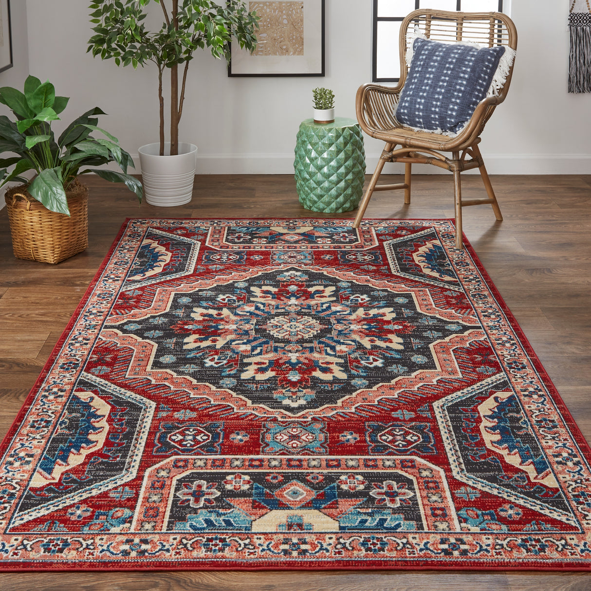 Kezia Vintage Style Tribal Kazak Rug, Classic Blue/Opal Gray