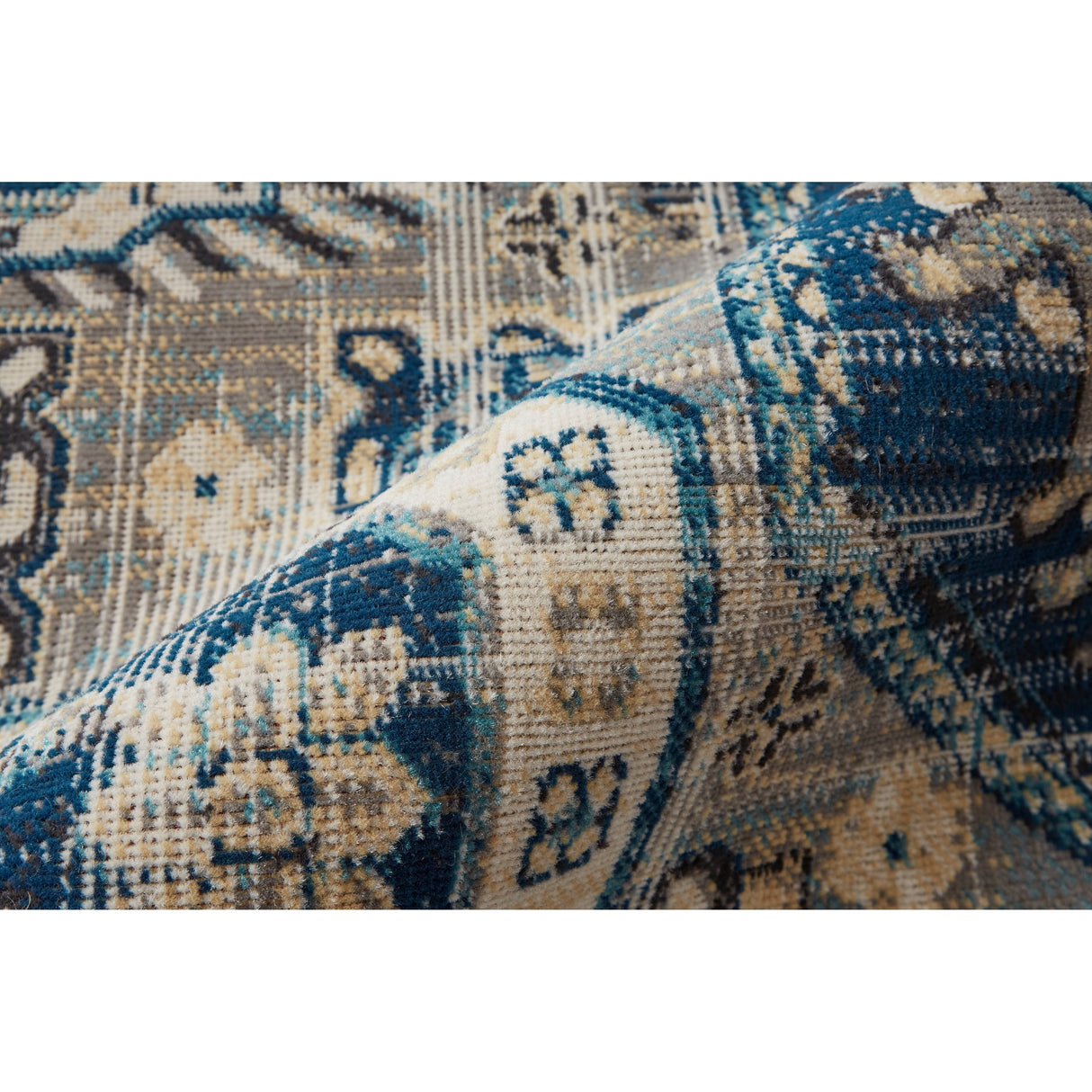 Kezia Vintage Style Tribal Kazak Rug, Classic Blue/Opal Gray