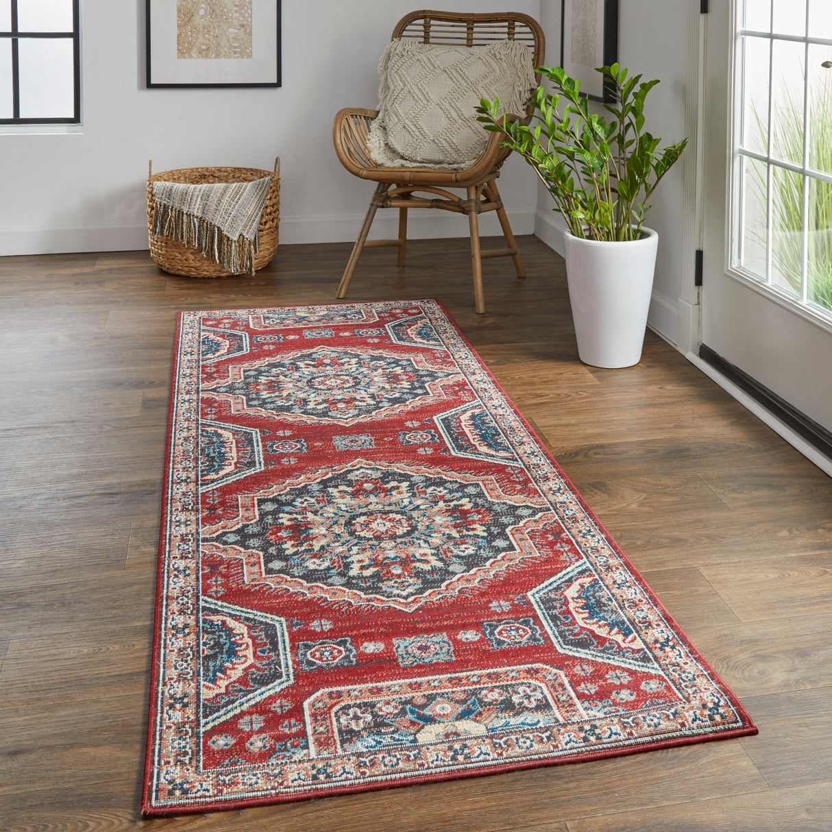 Kezia Vintage Style Tribal Kazak Rug, Classic Blue/Opal Gray