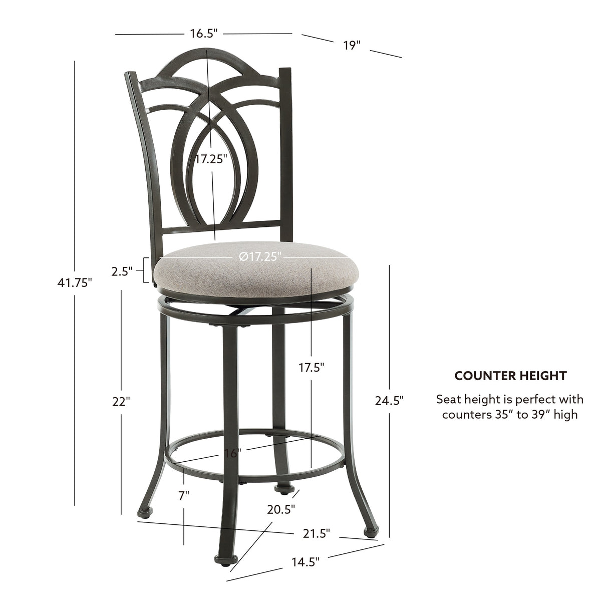 Khalifah Pewter Metal 25-Inch Swivel Counter Stool