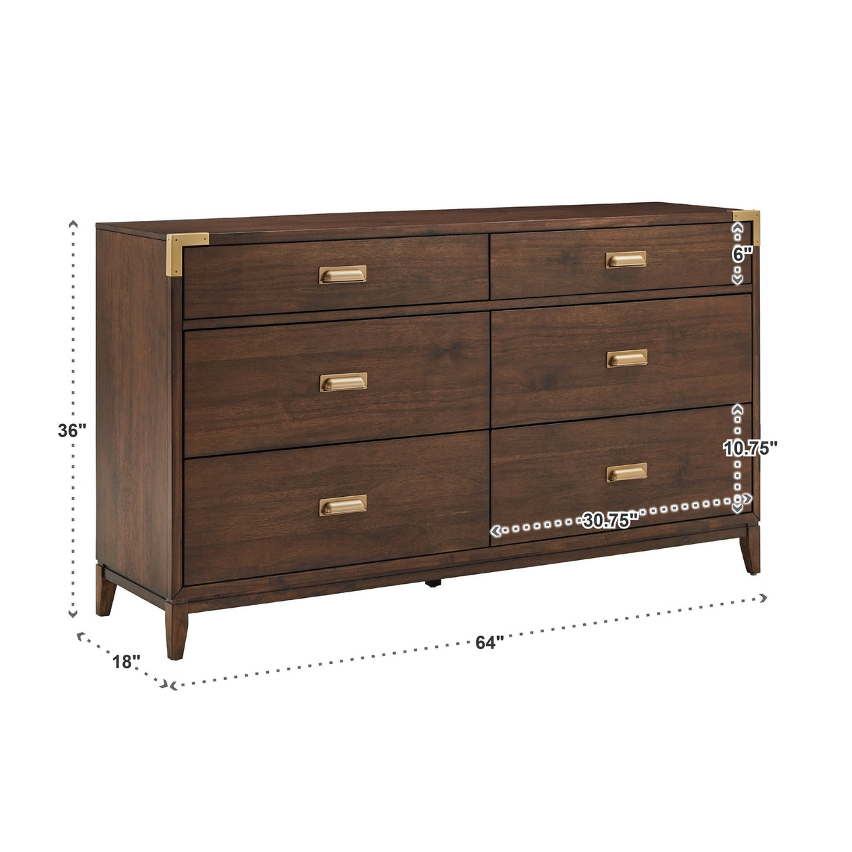 Khourush 64" Wide 6 - Drawer Campaign Dresser by iNSPIRE Q Modern