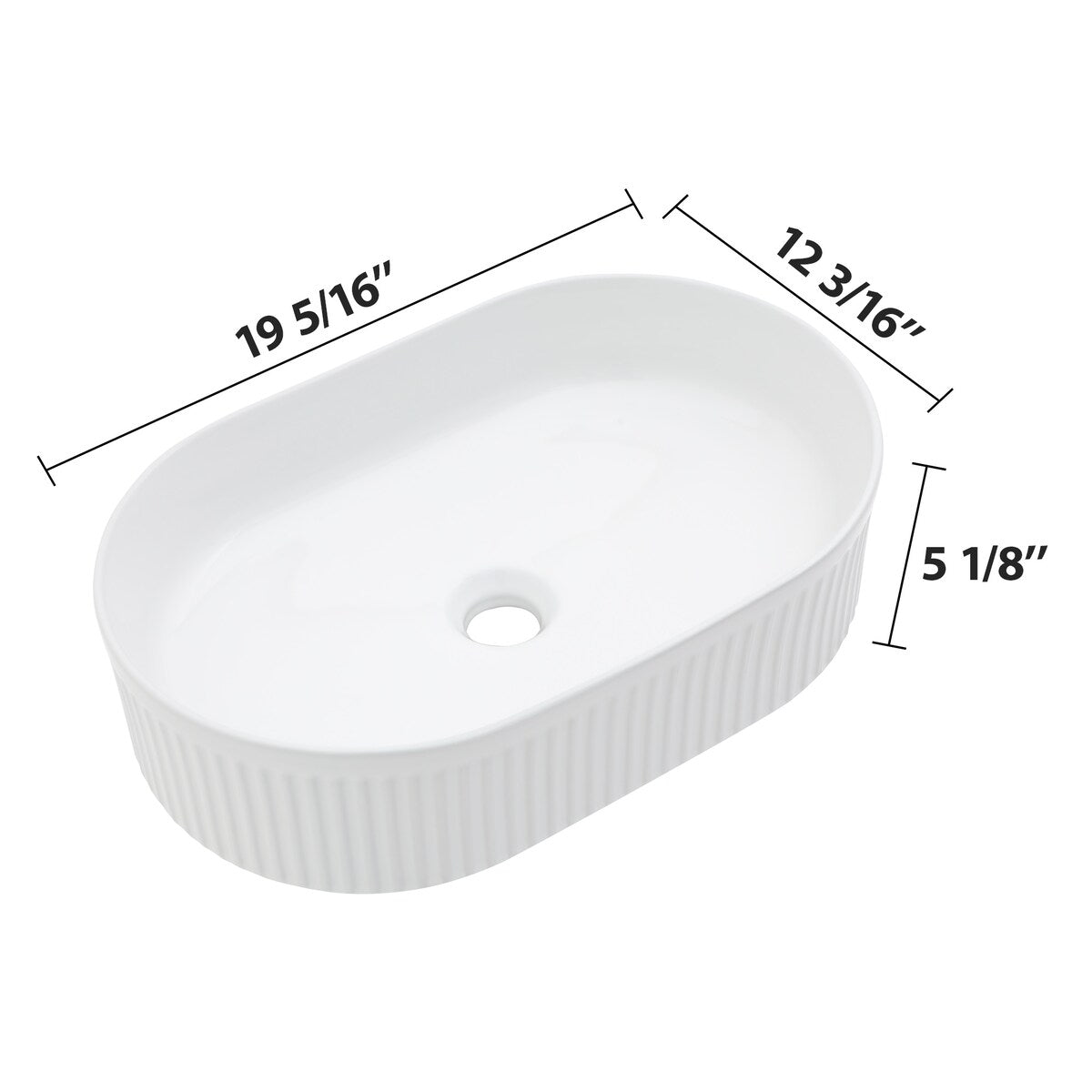 Kichae Bathroom Vessel Sink 19x12 Inch White Oval Vessel Sink for Bathroom Above Counter Sink
