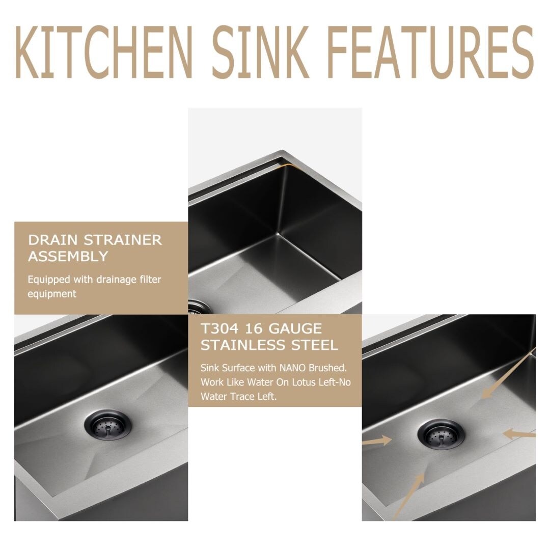 Kichae Workstation Sink 30 Inch Black 16 Gauge Stainless Steel Farmhouse Kitchen Sink