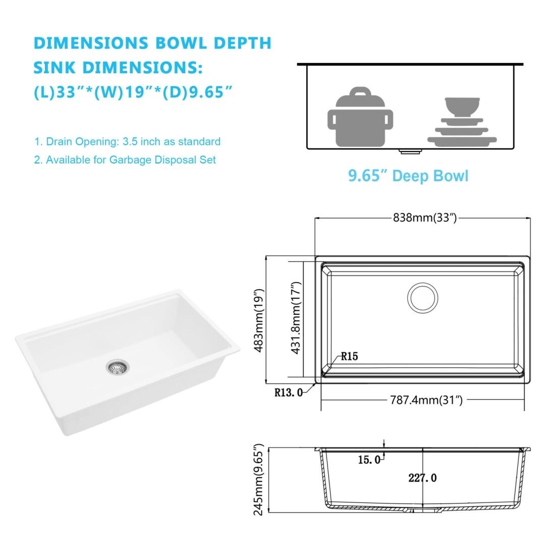 Kichae Workstation Sink Undermount Granite Composite Kitchen Sink in Metallic White with Accessories