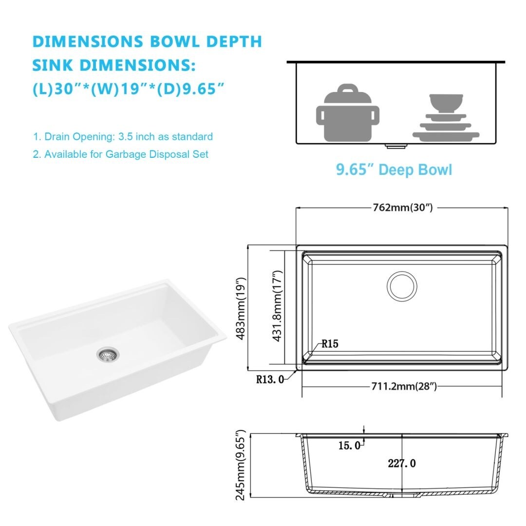 Kichae Workstation Sink Undermount Granite Composite Kitchen Sink in Metallic White with Accessories