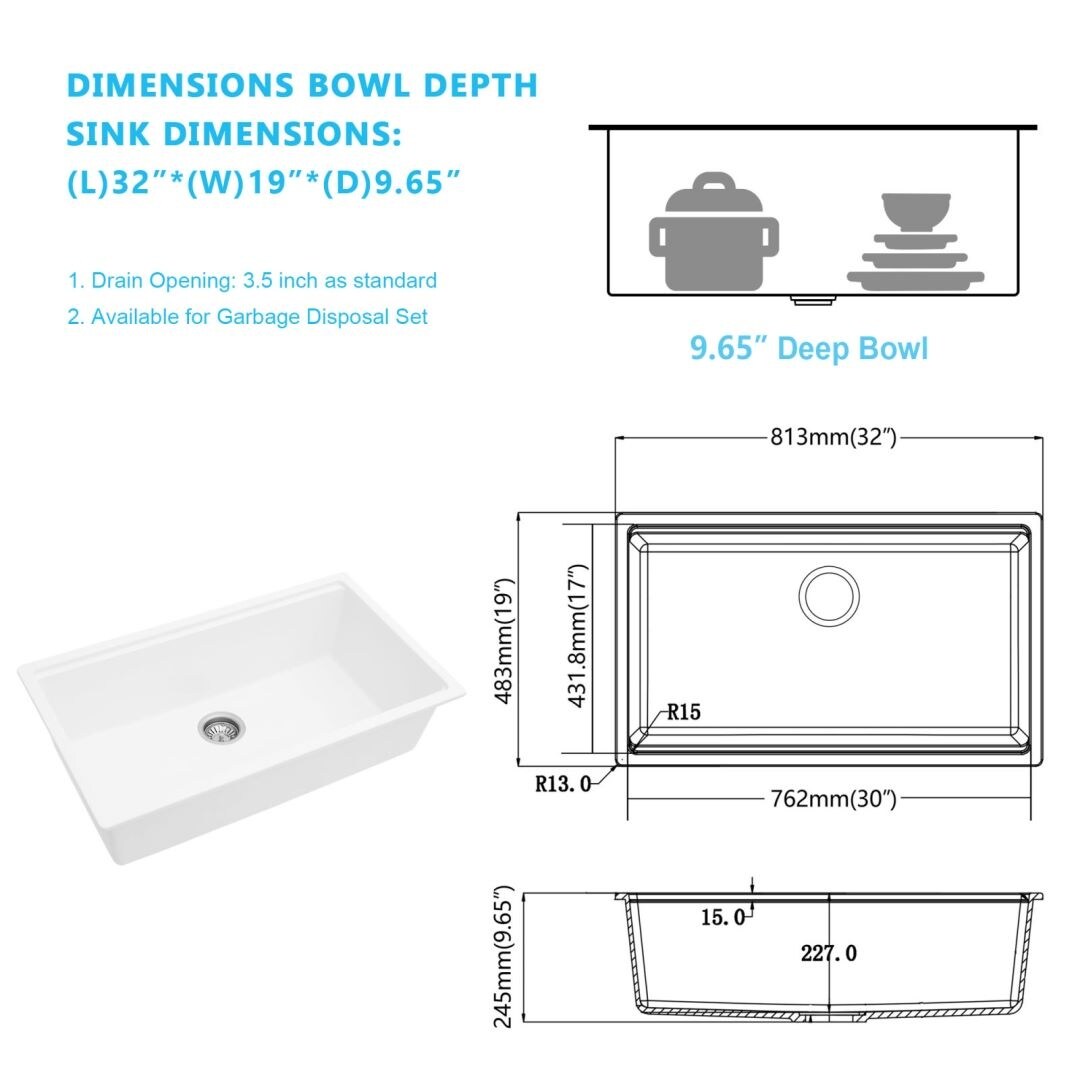 Kichae Workstation Sink Undermount Granite Composite Kitchen Sink in Metallic White with Accessories