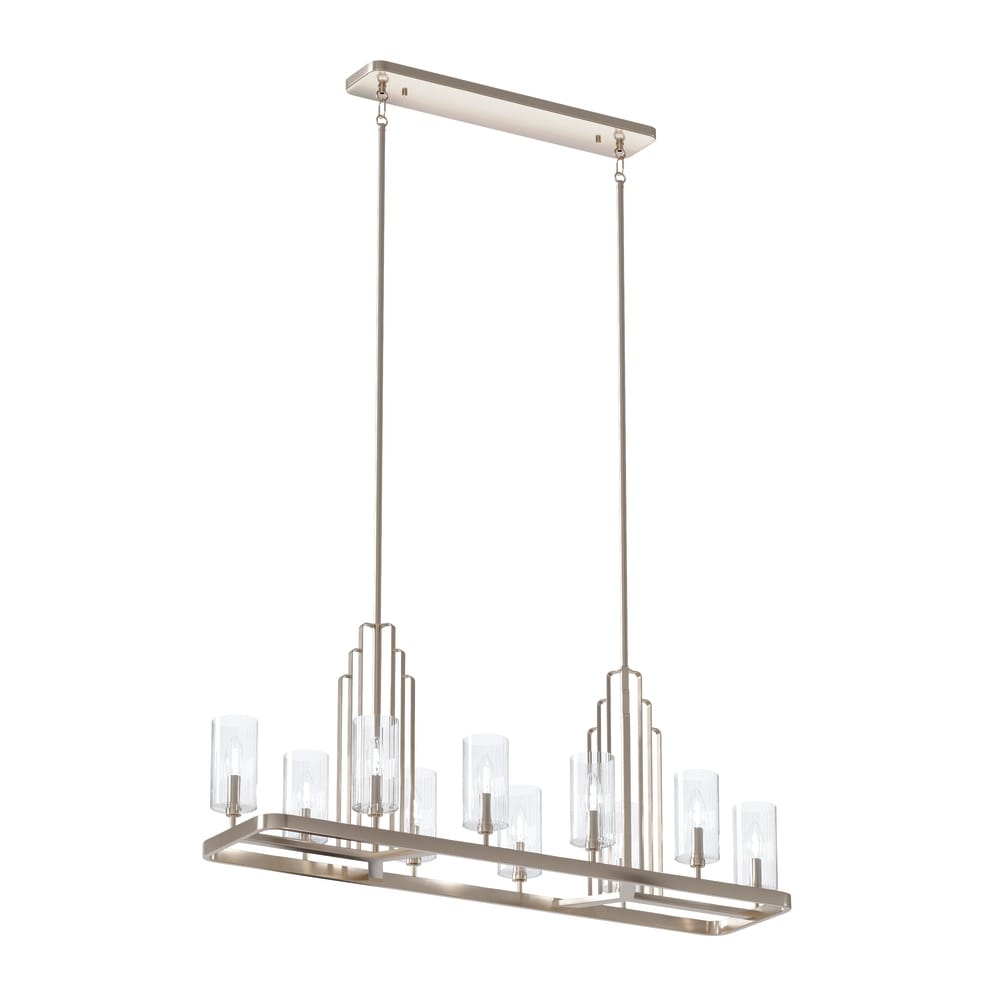 Kichler Kimrose 10 Light Linear Chandelier with Clear Fluted Glass in Polished Nickel and Satin Nickel