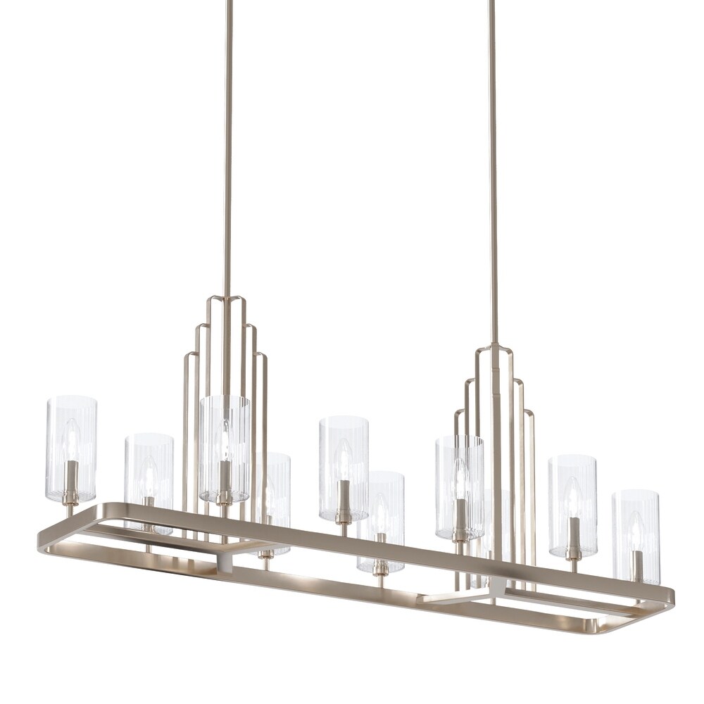 Kichler Kimrose 10 Light Linear Chandelier with Clear Fluted Glass in Polished Nickel and Satin Nickel