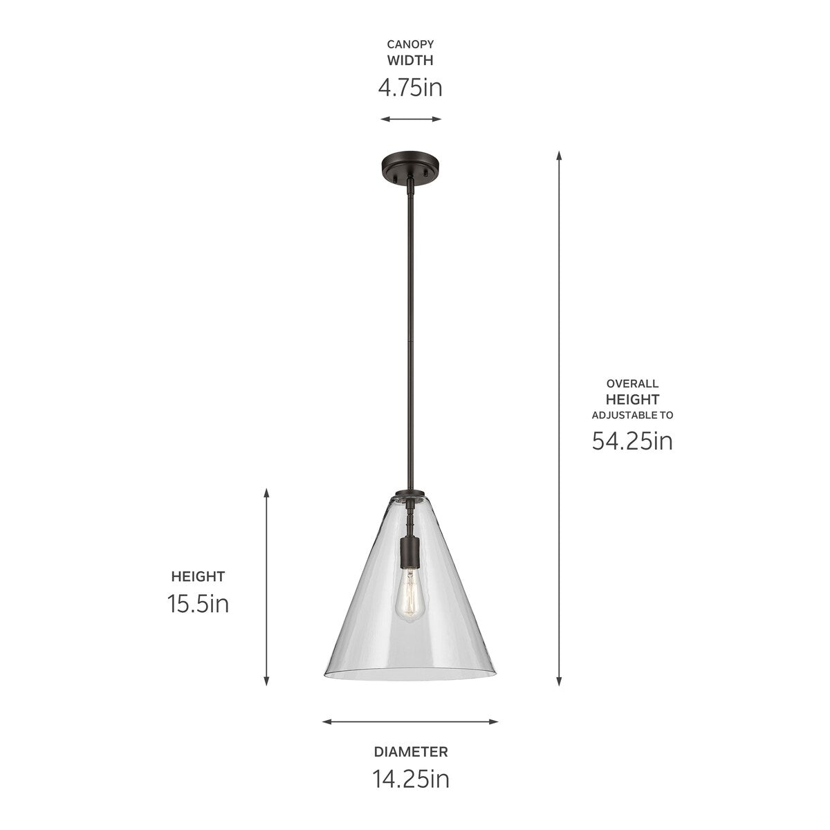 Kichler Lighting Everly 1-Light Cone Pendant Light with Clear Glass