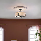 Kichler Lighting Malen 20 in. 8-Light Black Convertible Semi-Flush Mount Light with Fabric Shade