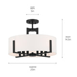 Kichler Lighting Malen 20 in. 8-Light Black Convertible Semi-Flush Mount Light with Fabric Shade