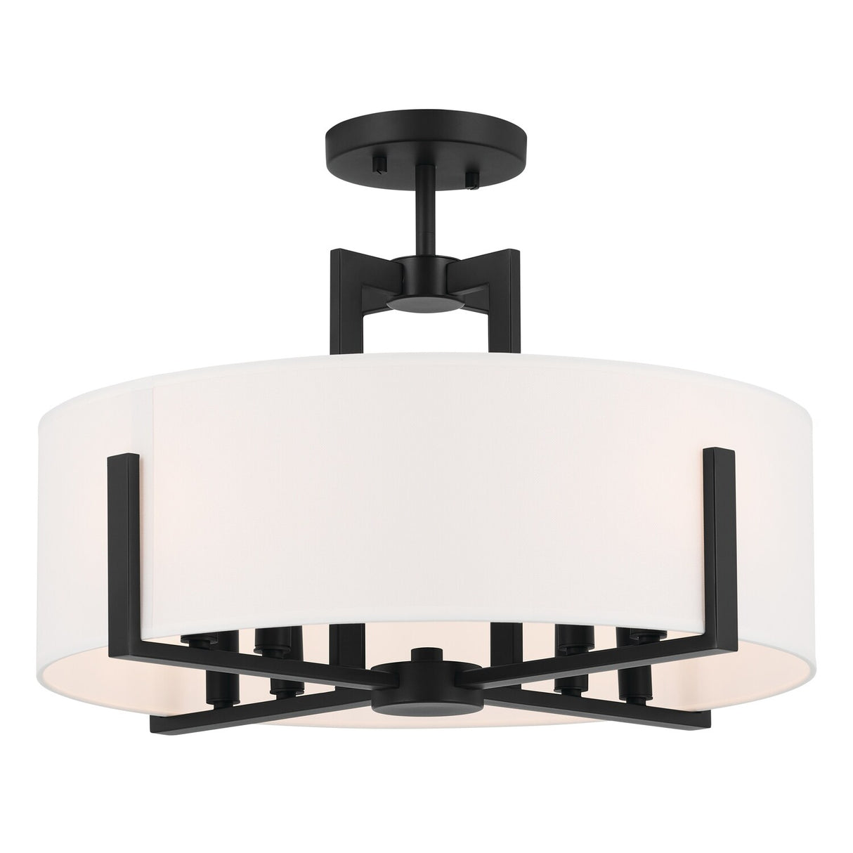 Kichler Lighting Malen 20 in. 8-Light Black Convertible Semi-Flush Mount Light with Fabric Shade