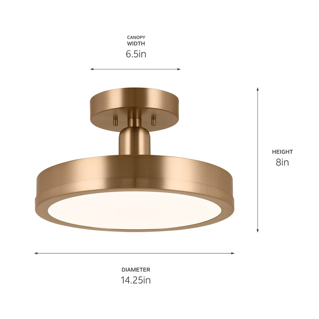 Kichler Lighting Riu 14.25 in. 1-Light Champagne Bronze Integrated LED Semi-Flush Mount Light