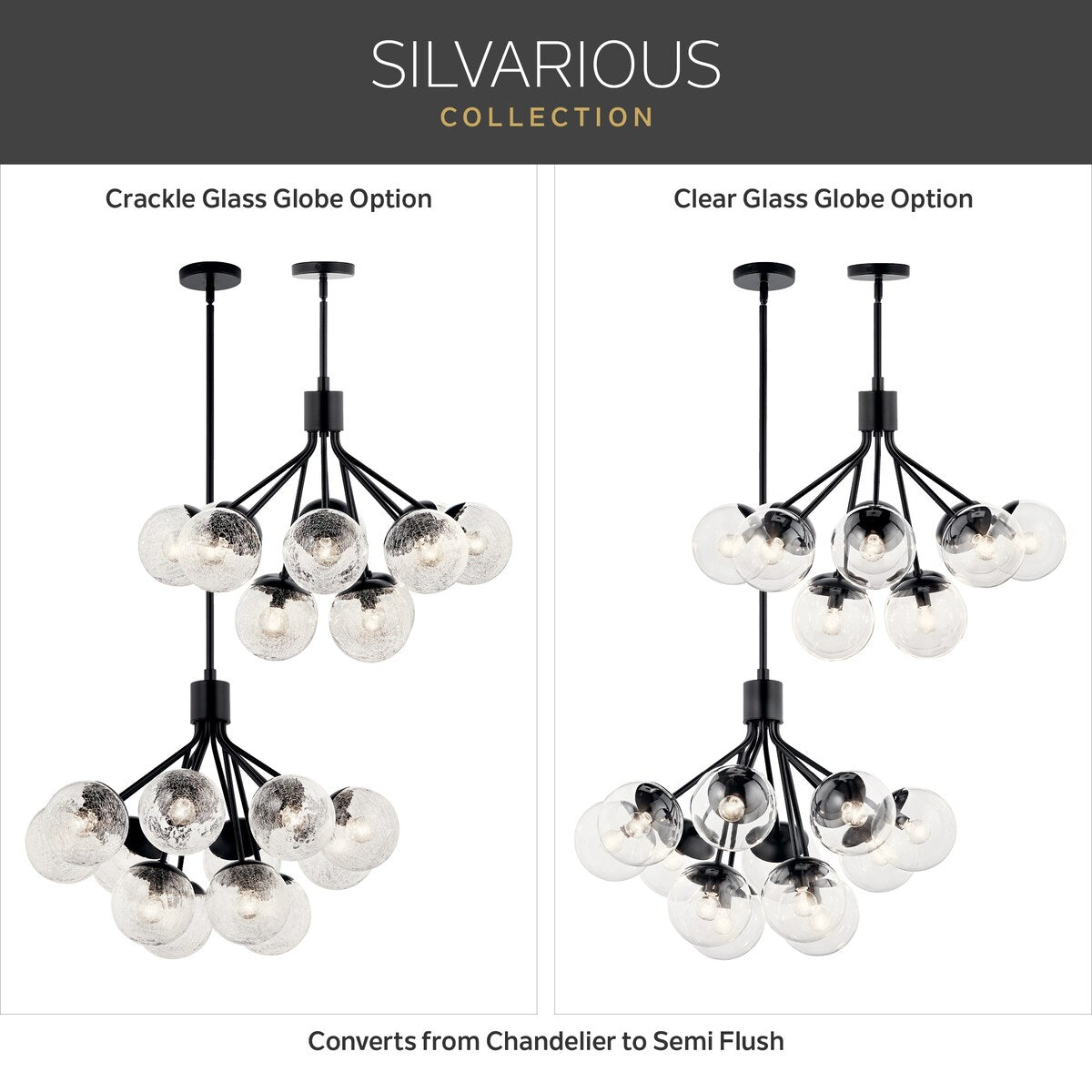 Kichler Lighting Silvarious Crackle Glass Convertible Chandelier