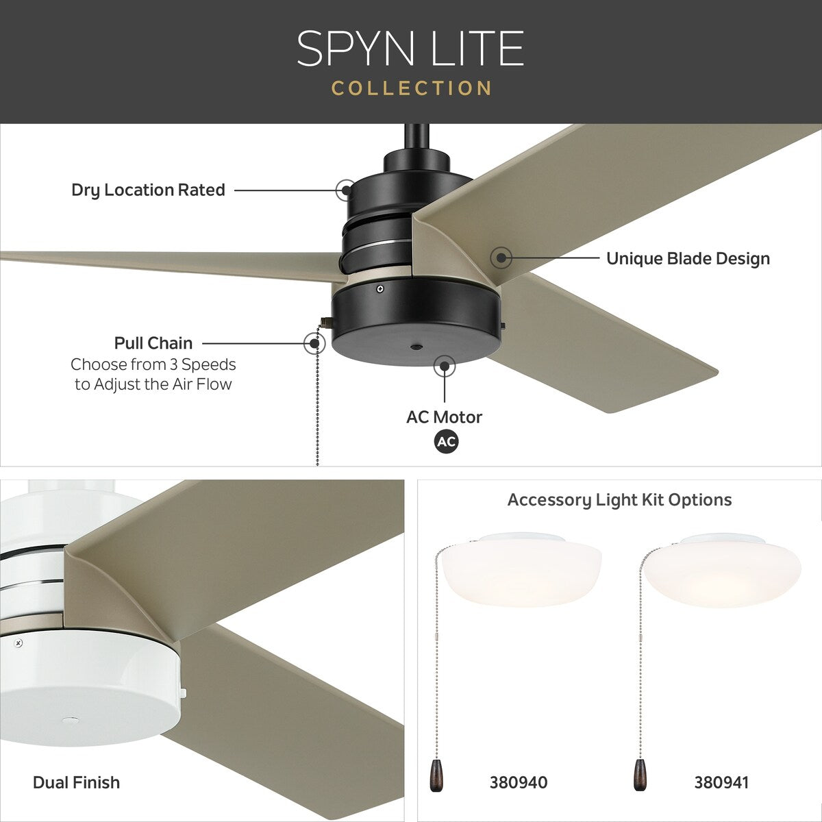Kichler Lighting Spyn Lite 52 in. Indoor Downrod Mount Ceiling Fan