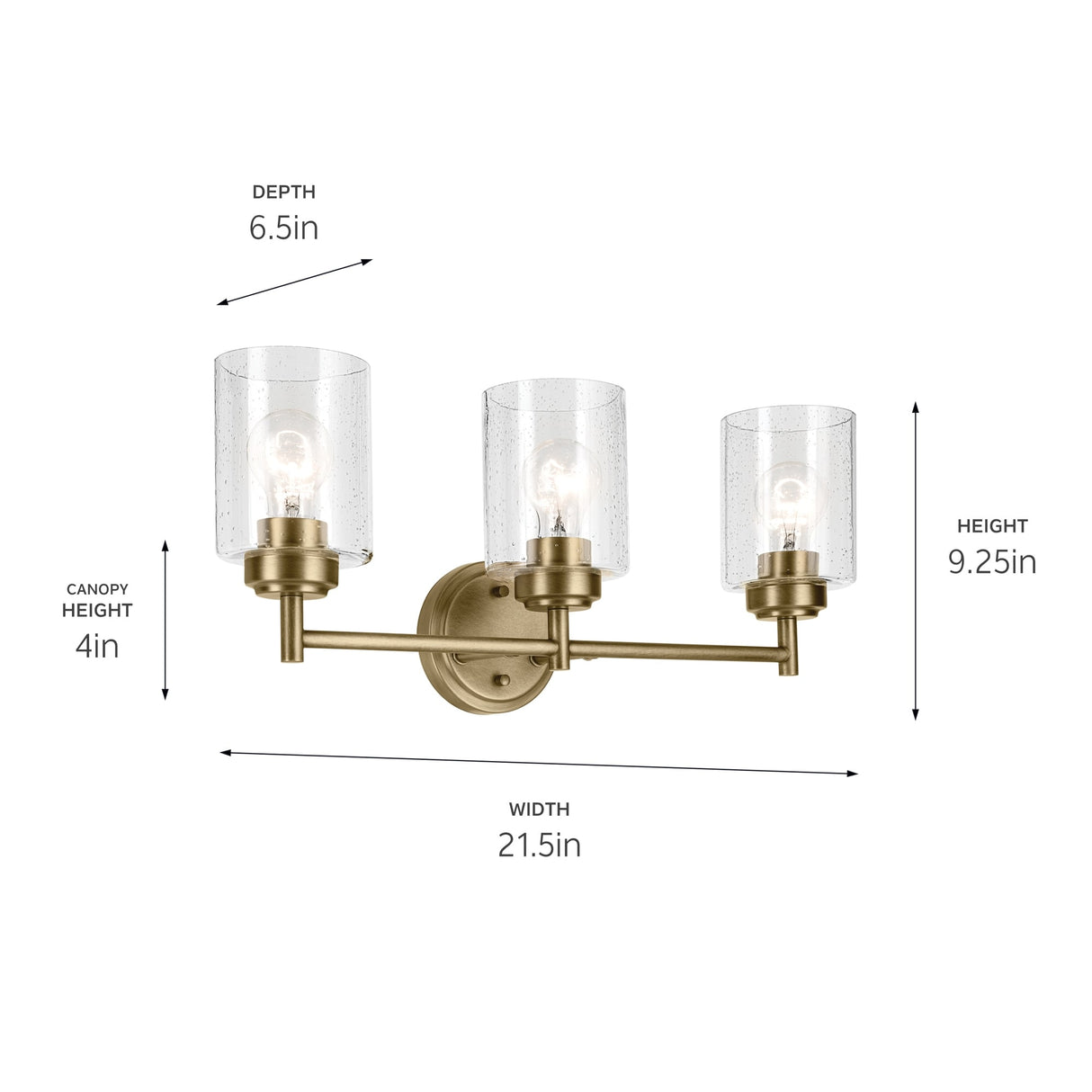 Kichler Lighting Winslow 21.5 in. 3-Light Natural Brass Vanity Light - 21.5 in