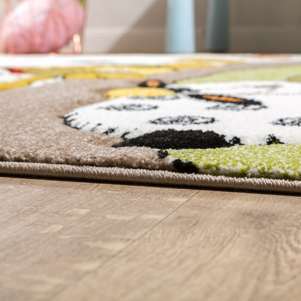 Kid's Rug Nursery Baby Giraffe & Sheep in Beige Cream Contour Cut