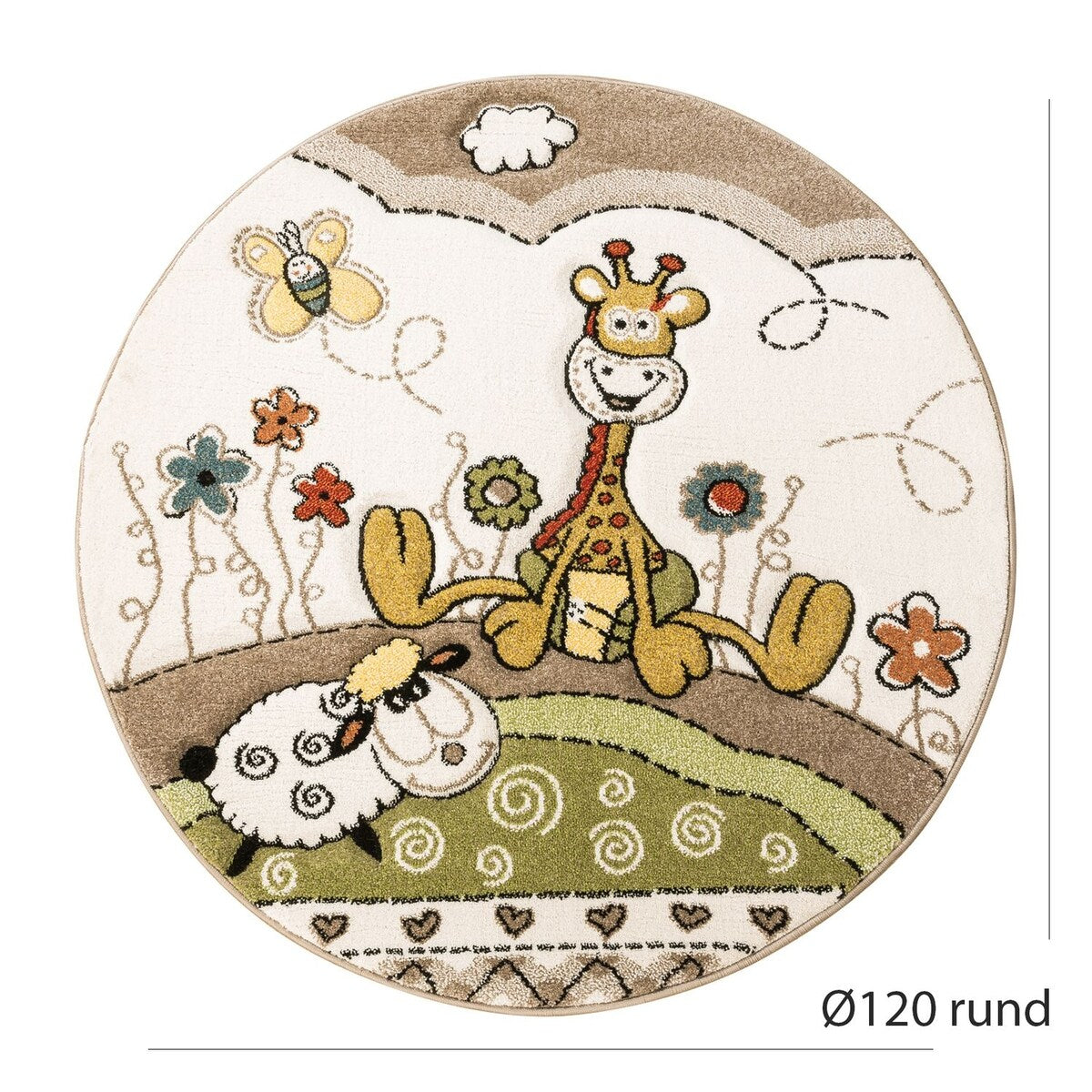 Kid's Rug Nursery Baby Giraffe & Sheep in Beige Cream Contour Cut