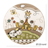 Kid's Rug Nursery Baby Giraffe & Sheep in Beige Cream Contour Cut