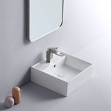 White Square Bathroom Vessel Sink with Ceramic Drain And Overflow - 16.54 in. width