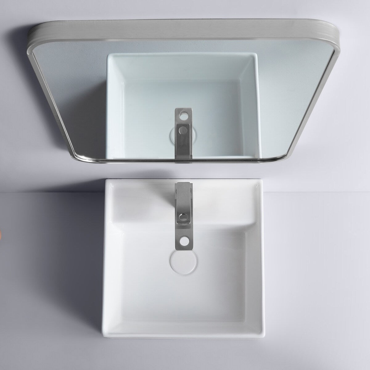 White Square Bathroom Vessel Sink with Ceramic Drain And Overflow - 16.54 in. width