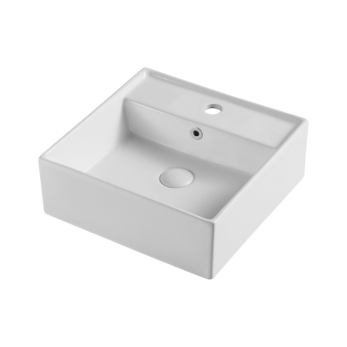 White Square Bathroom Vessel Sink with Ceramic Drain And Overflow - 16.54 in. width