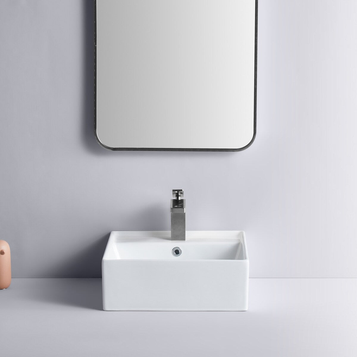 White Square Bathroom Vessel Sink with Ceramic Drain And Overflow - 16.54 in. width