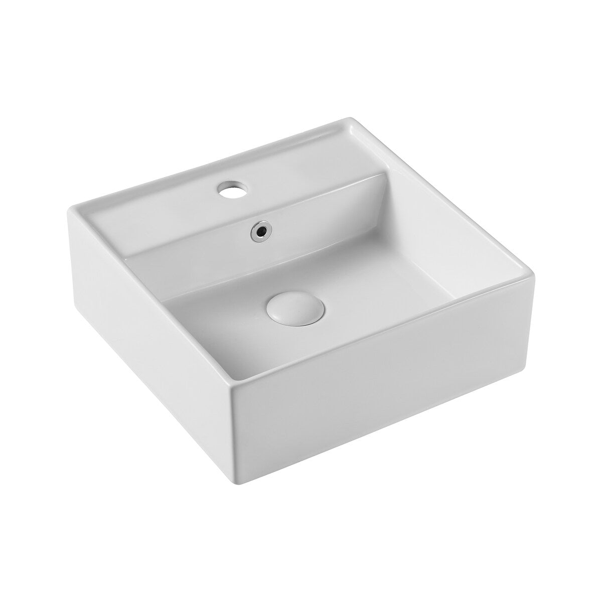 White Square Bathroom Vessel Sink with Ceramic Drain And Overflow - 16.54 in. width