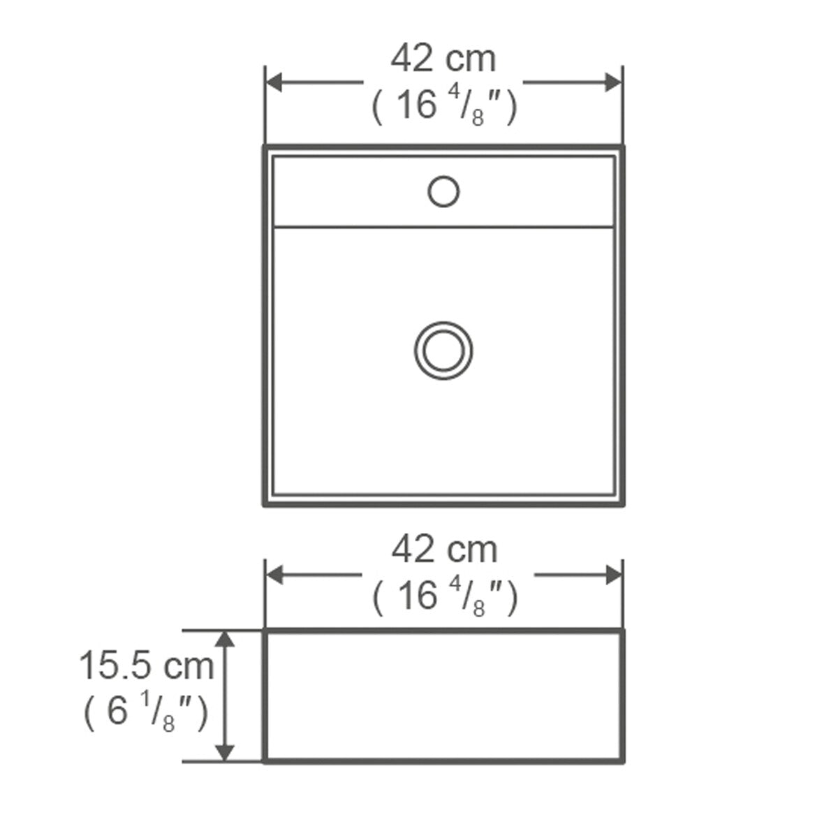 White Square Bathroom Vessel Sink with Ceramic Drain And Overflow - 16.54 in. width