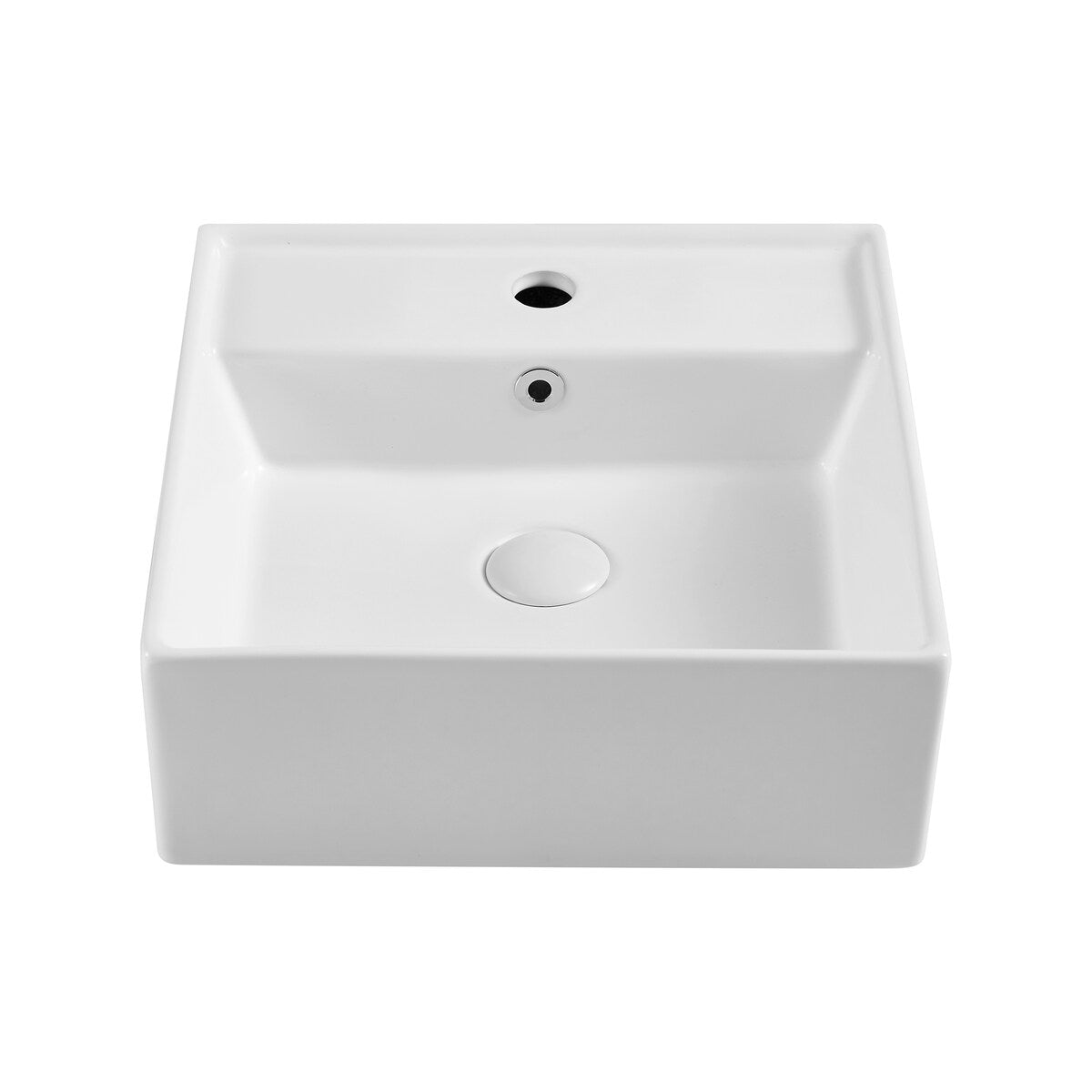 White Square Bathroom Vessel Sink with Ceramic Drain And Overflow - 16.54 in. width