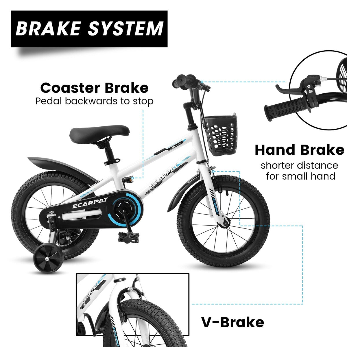 Kids Bike 14 inch for Boys & Girls with Training Wheels, Freestyle Kids' Bicycle with Bell,Basket and fender.
