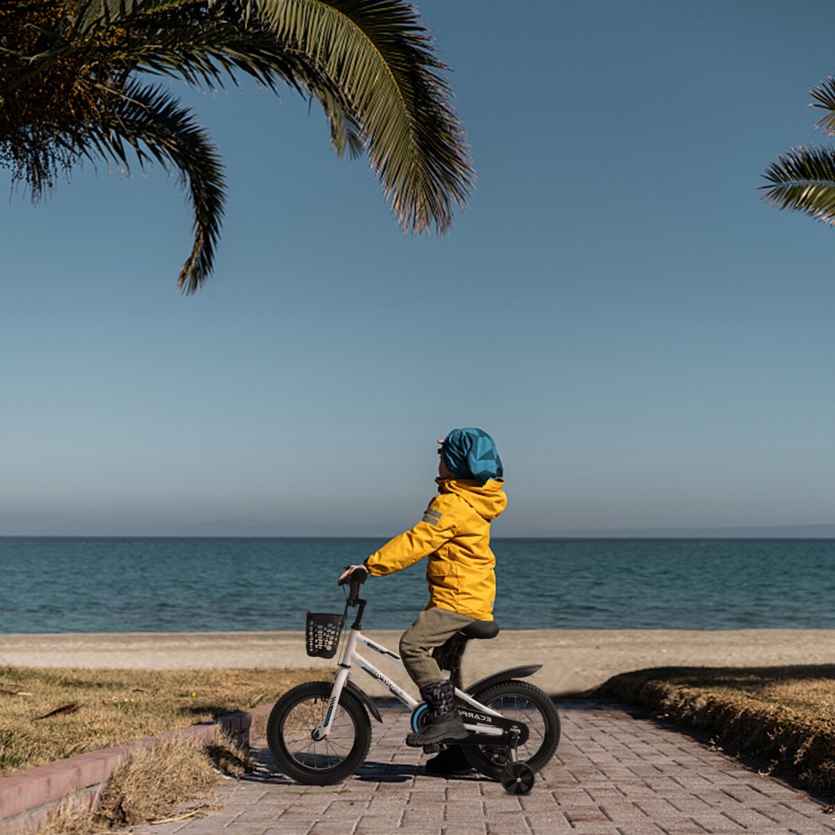 Kids Bike 14 inch for Boys & Girls with Training Wheels, Freestyle Kids' Bicycle with Bell,Basket and fender.