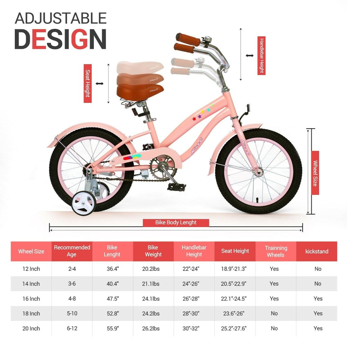 Kids Bike, Kids' Cruiser Bike with Coaster Brake, 12-14-16-18-20 inch