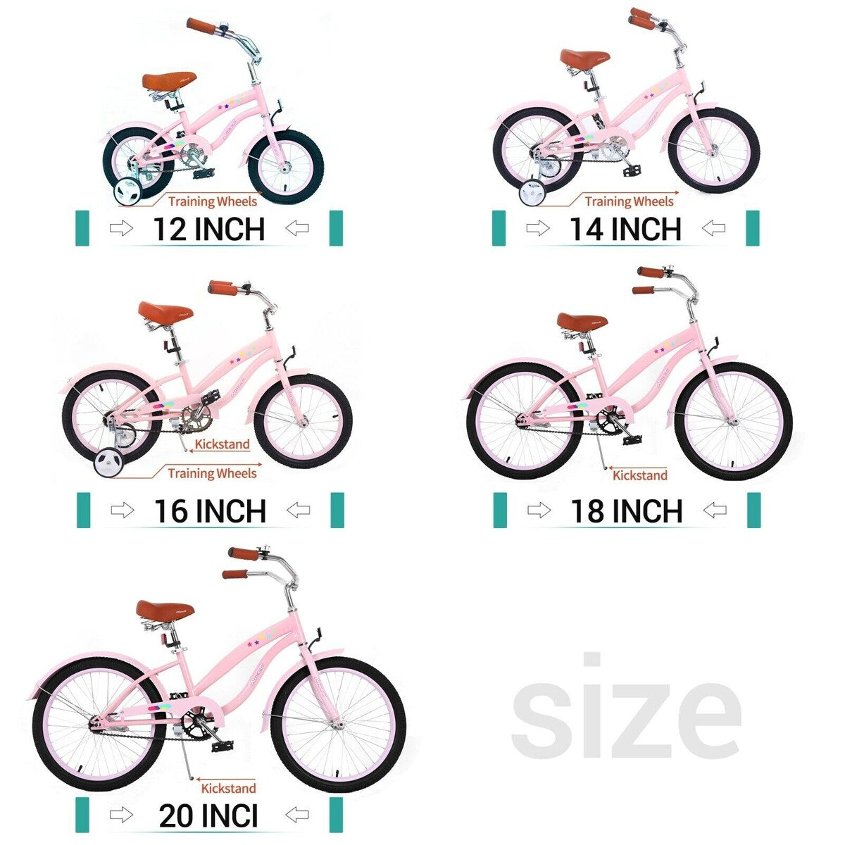 Kids Bike, Kids' Cruiser Bike with Coaster Brake, 12-14-16-18-20 inch