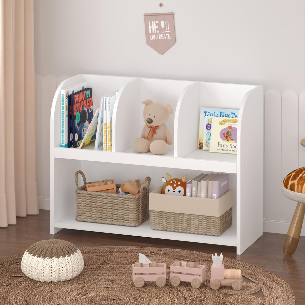 Kids Bookcase with 4 Compartments, Storage Book Shelf, Storage Display