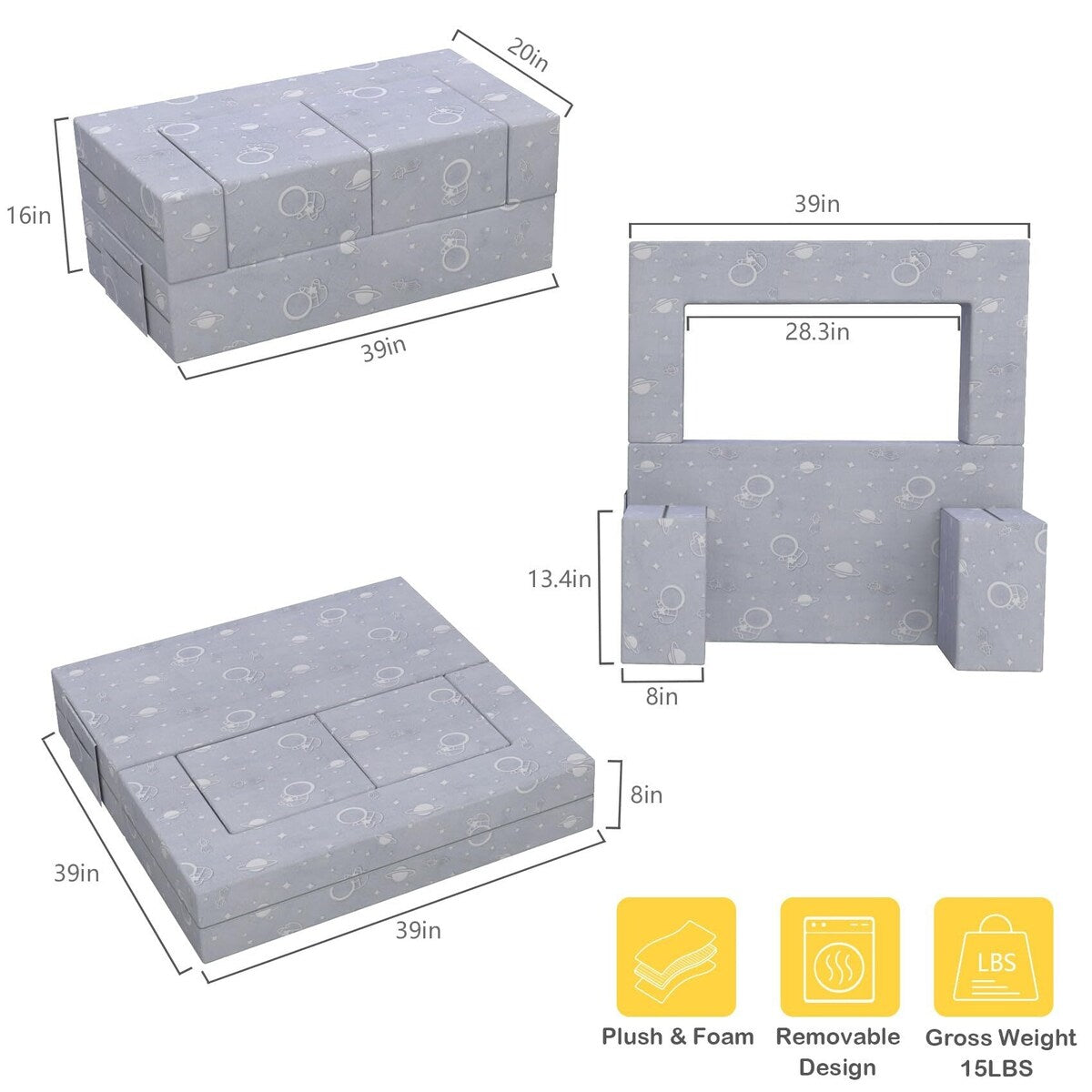 Kids Couch, 6PCS Modular Kids Play Couch with Blanket, Play Couch Furniture for Bedroom and Playroom