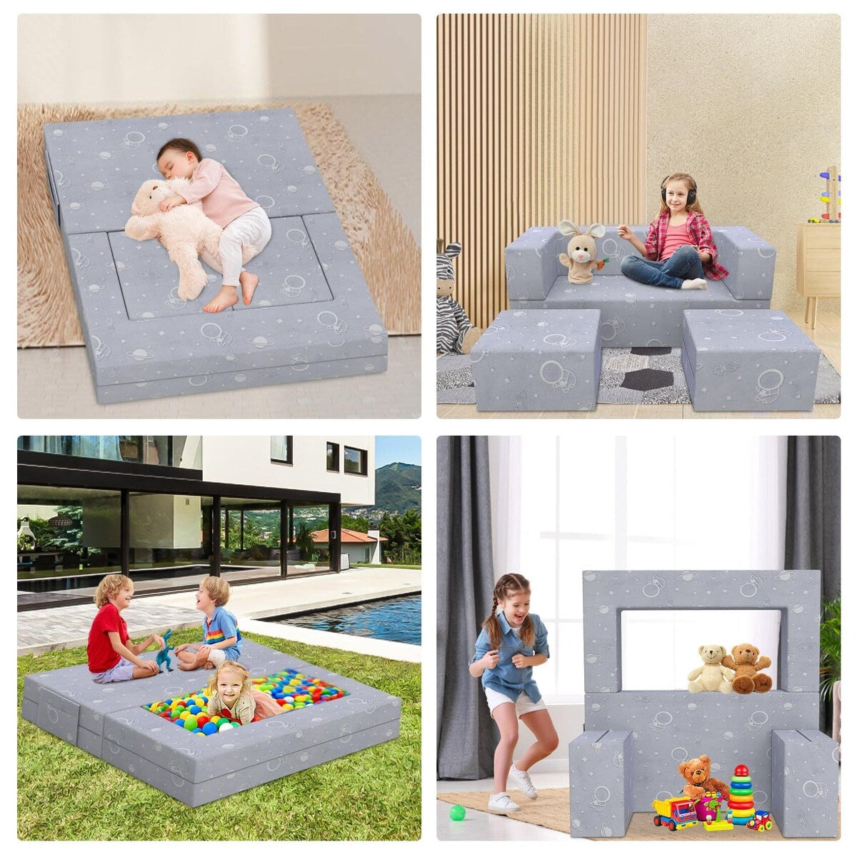 Kids Couch, 6PCS Modular Kids Play Couch with Blanket, Play Couch Furniture for Bedroom and Playroom