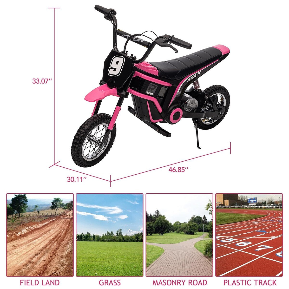 Kids Dirt Bike, 350W Electric Motorcycle Up to 14.29MPH