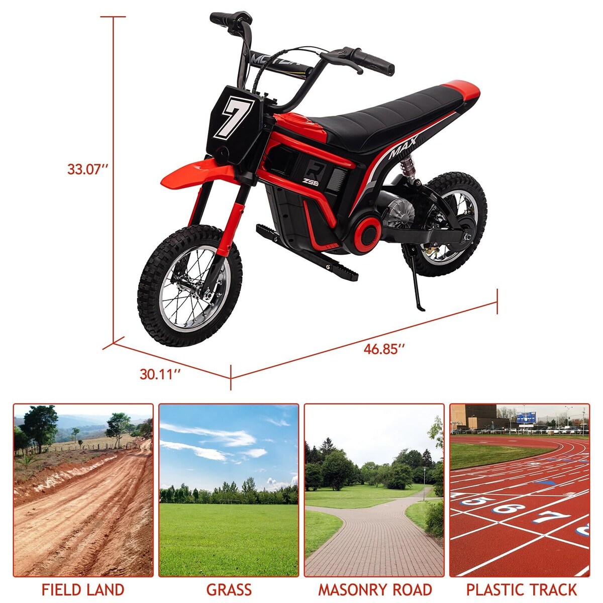 Kids Dirt Bike, 350W Electric Motorcycle Up to 14.29MPH