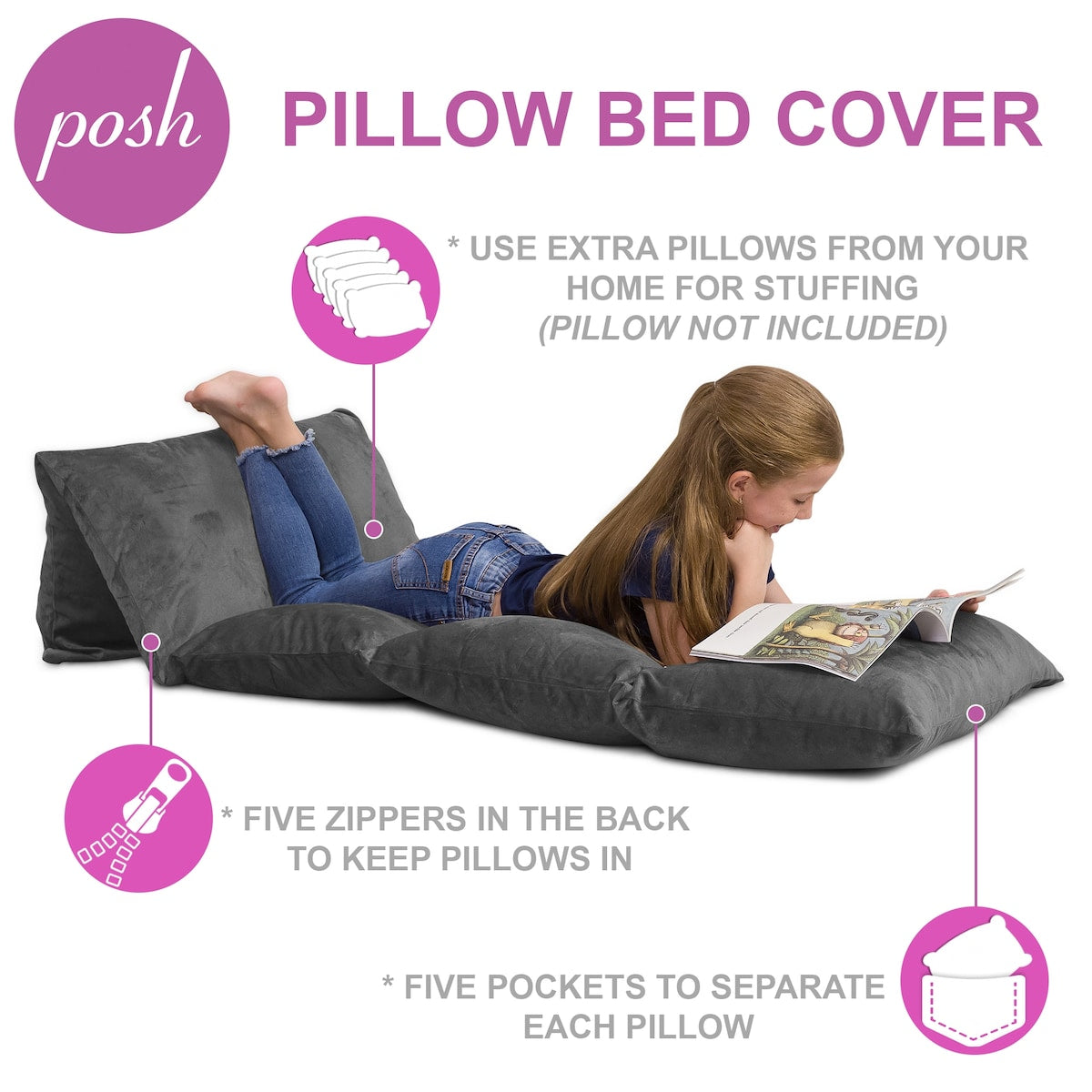 Kids Floor Pillow Cover,Premium Cushion and Lounger Covers for Pillows