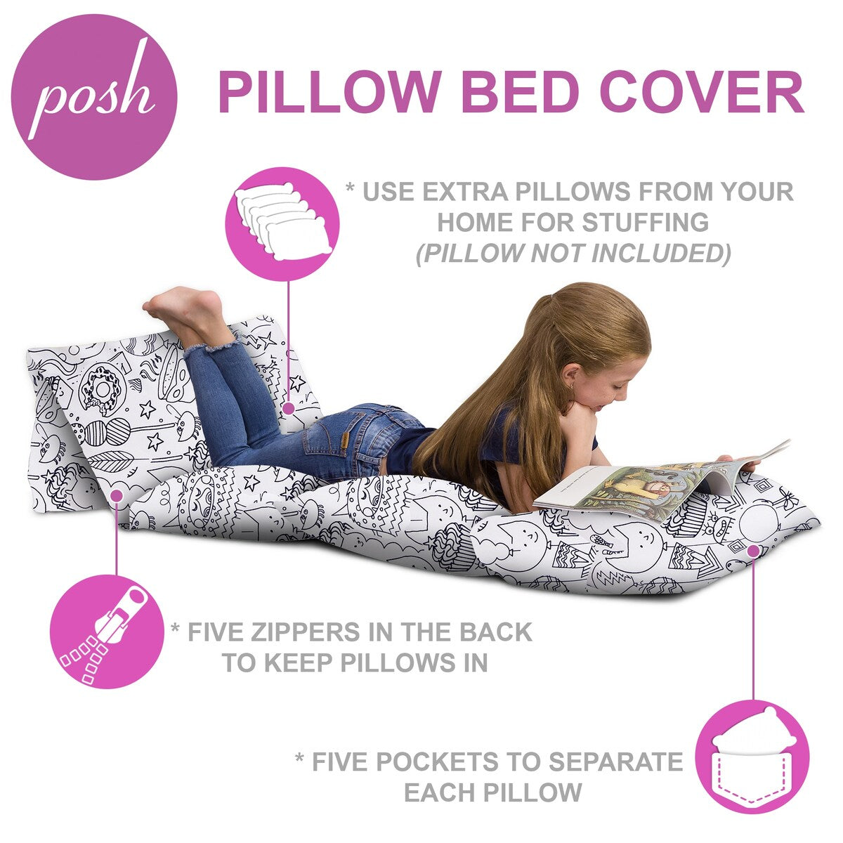 Kids Floor Pillow Cover,Premium Cushion and Lounger Covers for Pillows