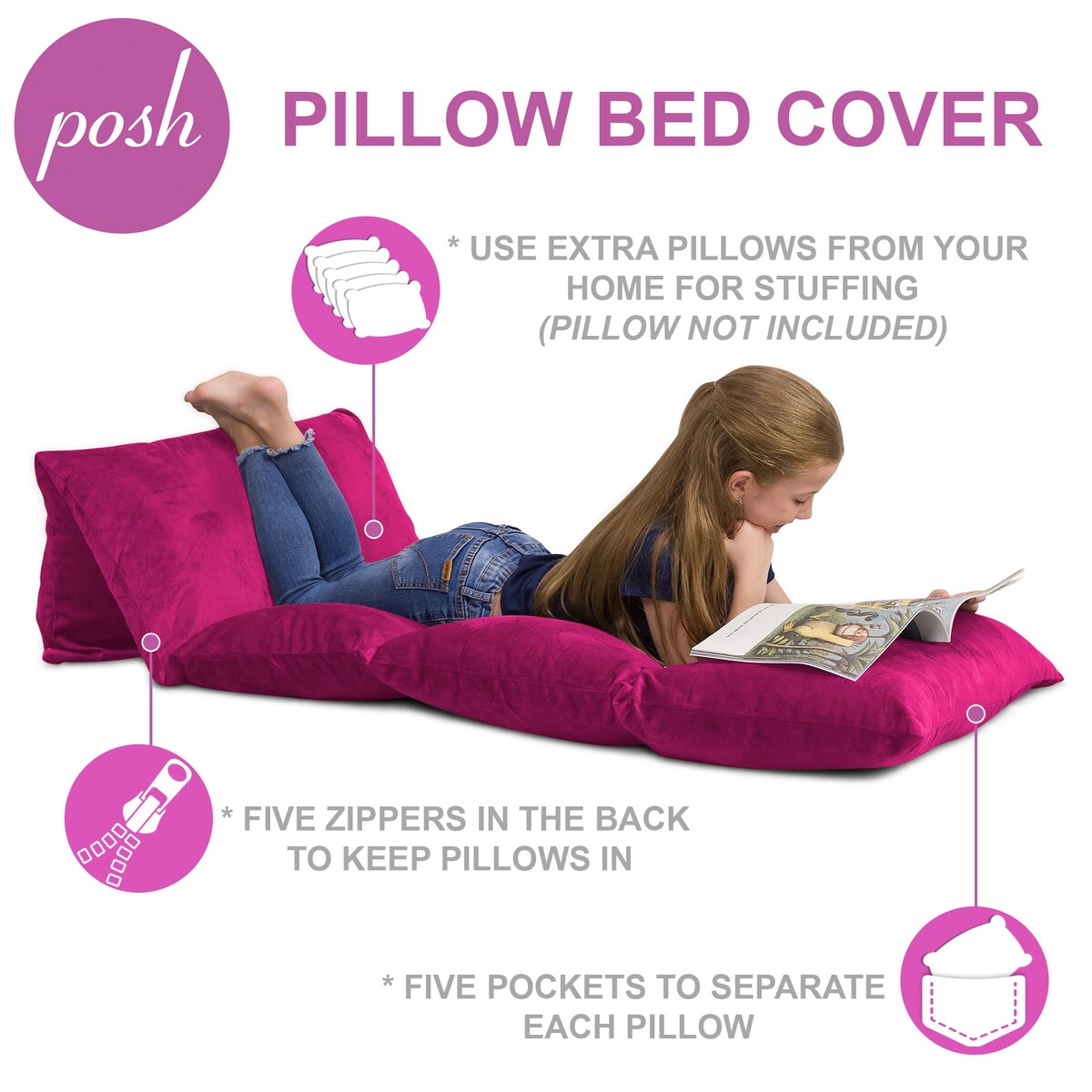 Kids Floor Pillow Cover,Premium Cushion and Lounger Covers for Pillows