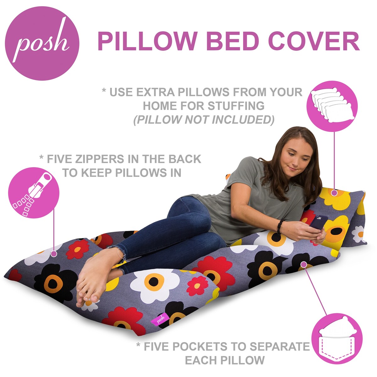Kids Floor Pillow Cover,Premium Cushion and Lounger Covers for Pillows