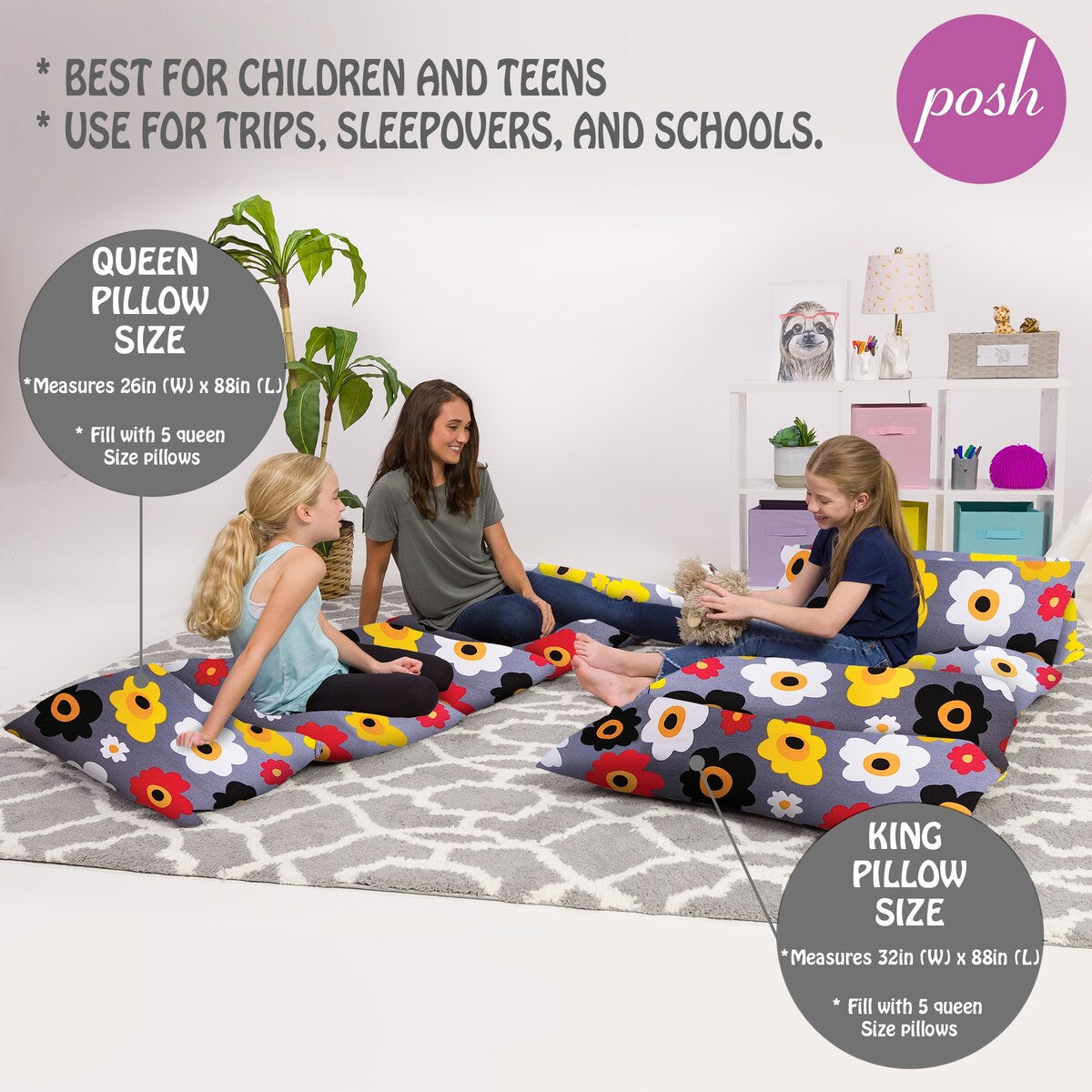 Kids Floor Pillow Cover,Premium Cushion and Lounger Covers for Pillows