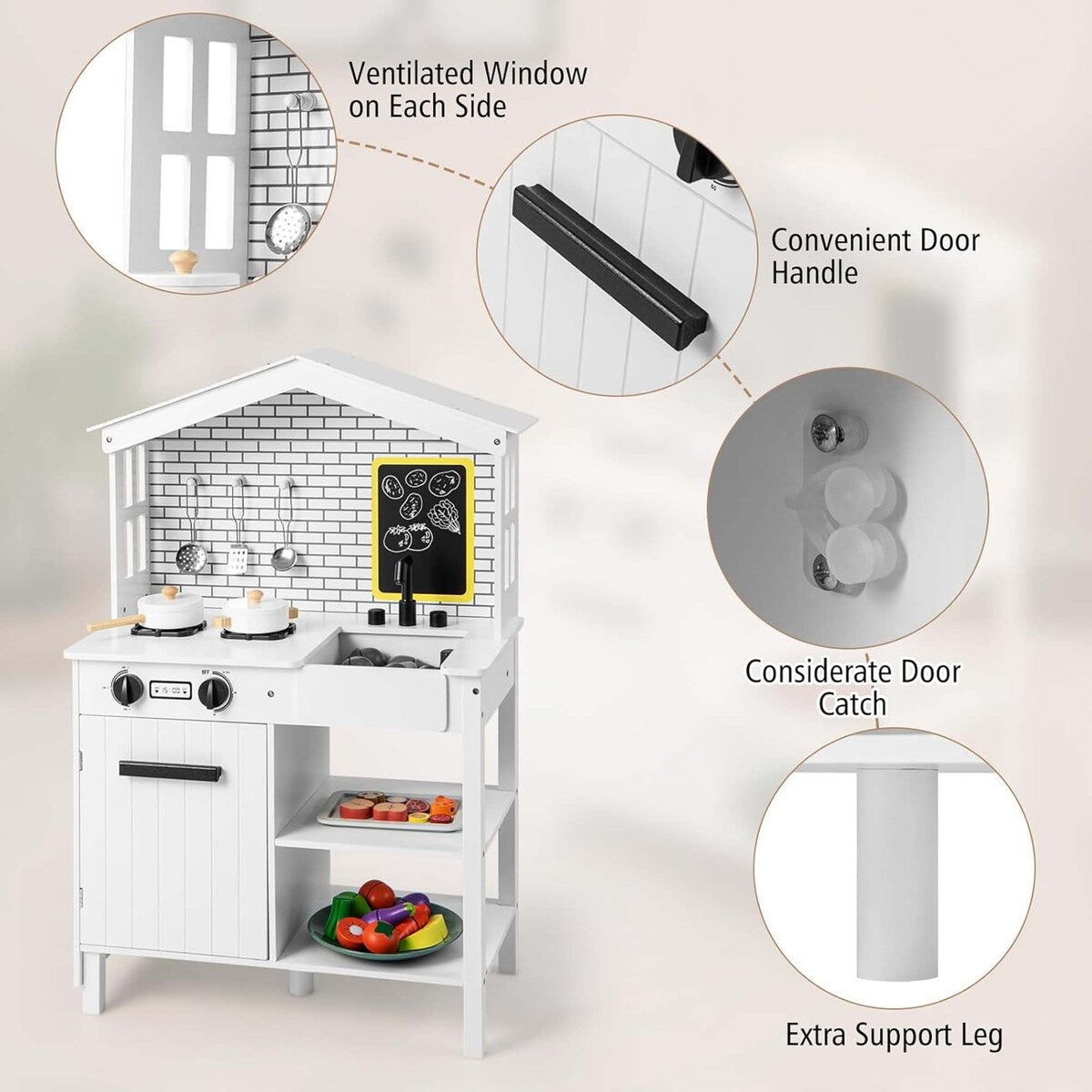 Kids Kitchen Playset Farmhouse Pretend Play Toddler Kitchen Set