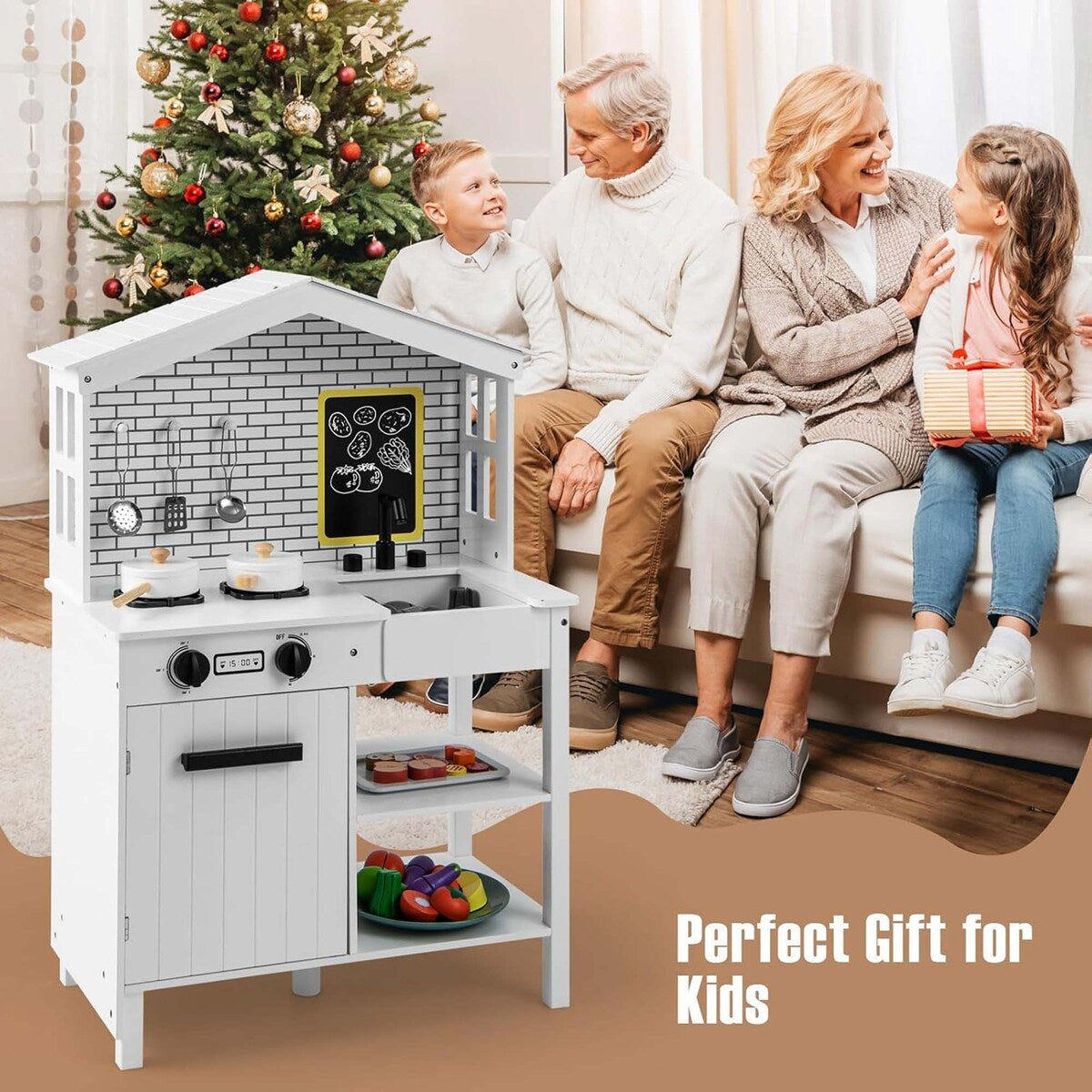 Kids Kitchen Playset Farmhouse Pretend Play Toddler Kitchen Set