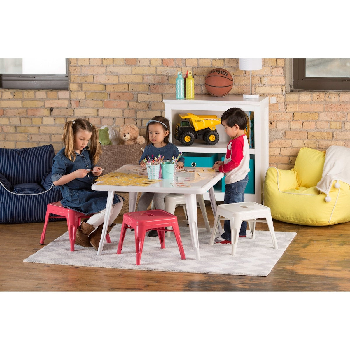 Kids Navy Metal Stools Set of 2